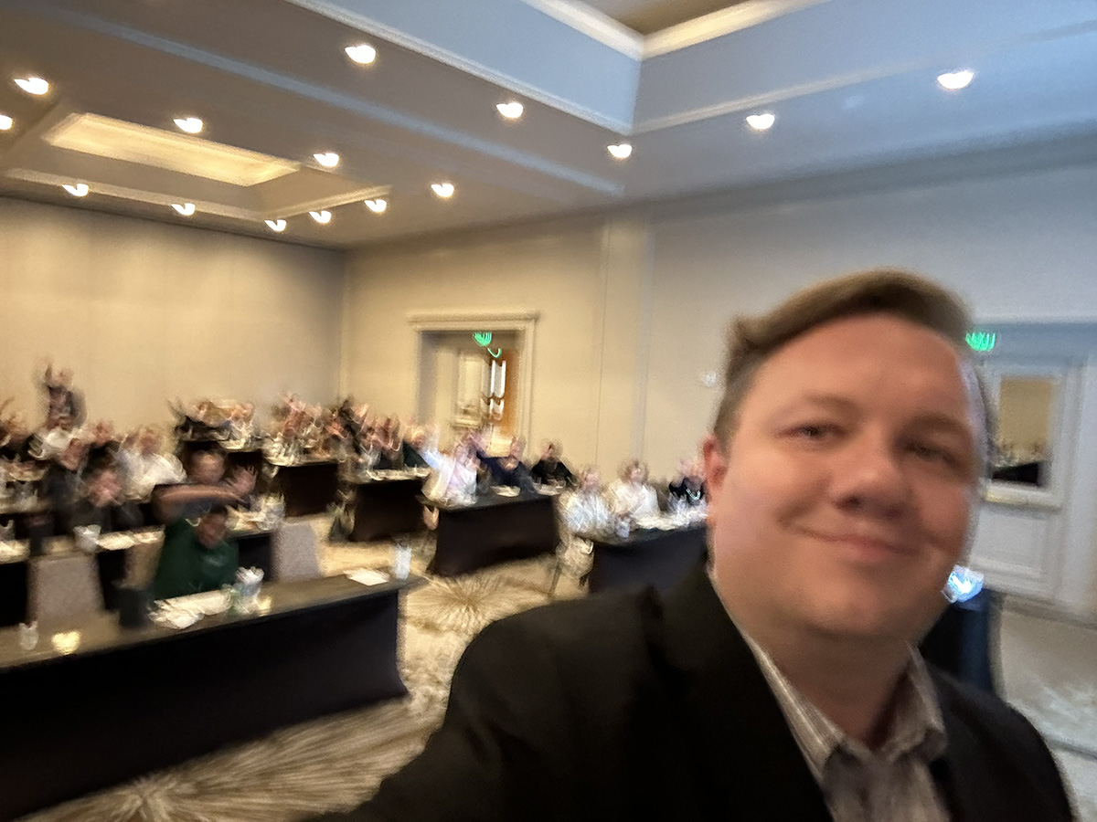 On stage selfie while presenting to the sales team